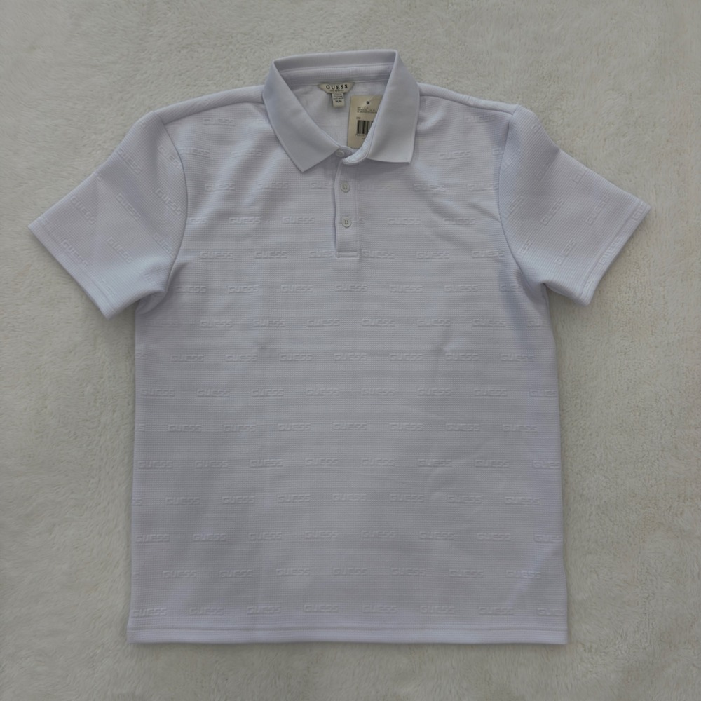 Guess Mens Jonathan Textured Logo Polo Shirt White X60PB1 K2740 Size M